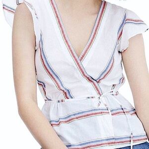 J.Crew Flutter Sleeve Wrap Top 6 Multi Stripe
